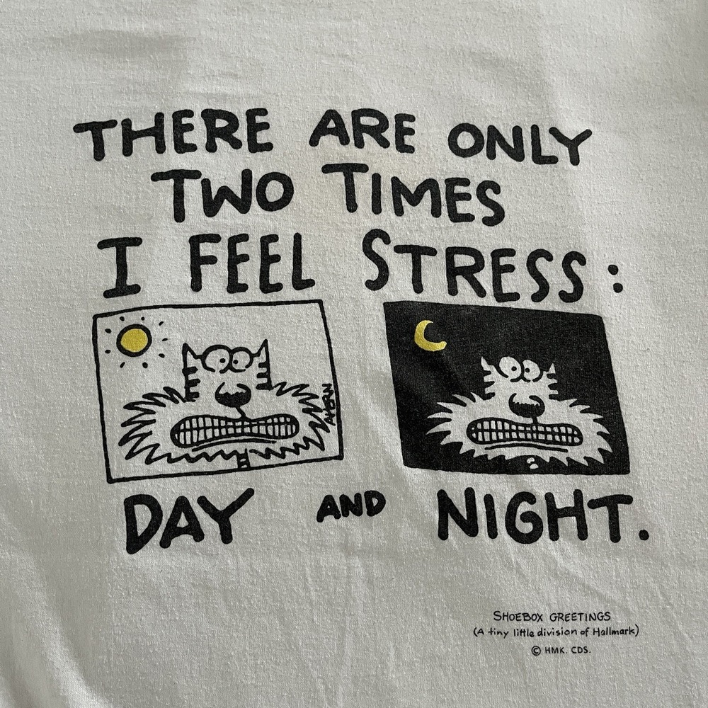 Vintage 90s Shoebox/Hallmark Funny Stress Cat T-Shirt - L - Single Stitch Usa
